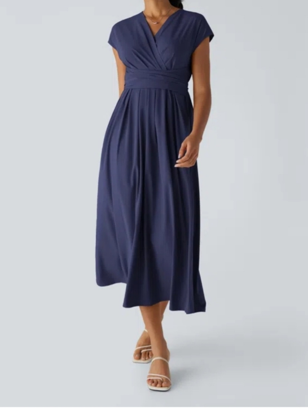 Halara Navy Blue Midi Wrap-Style Dress Size Small